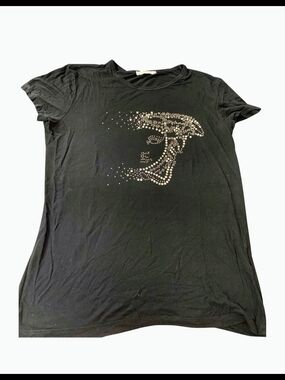 Versace Black Short-Sleeve Tee with Medusa Crystal Stud Vintage 44/Small US